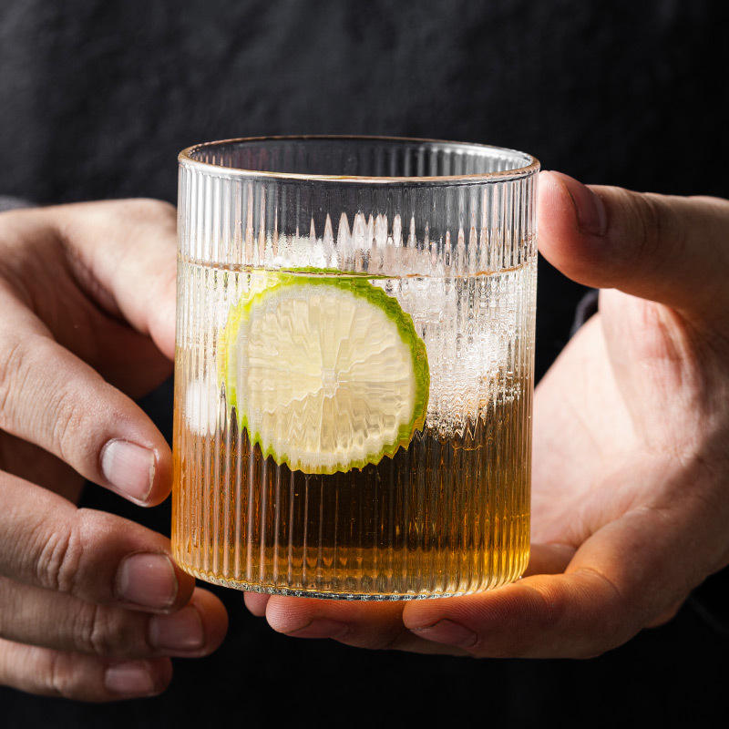Premium Vertical Line Clear Whisky Glass Tumbler 305 ML