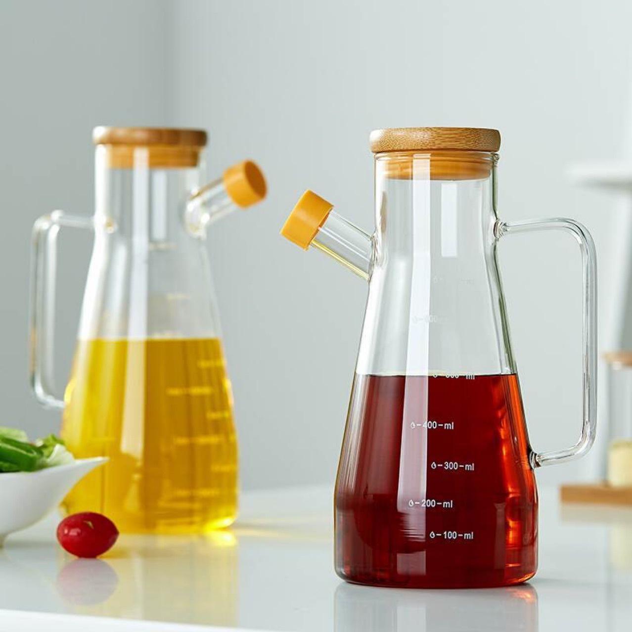 Premium Clear Glass Oil Dispenser Jug with Wooden Lid 900 ML