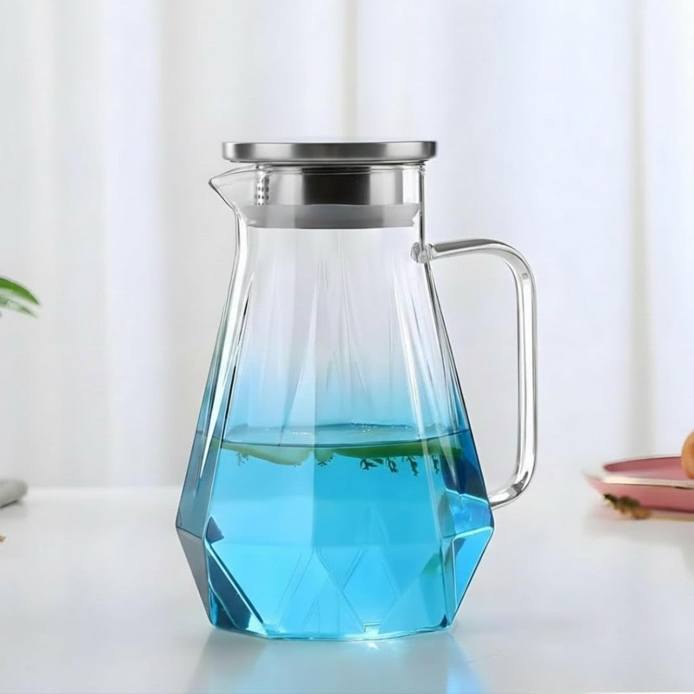 Premium Glass Water Pitcher with Stainless Steel Lid 1.6L