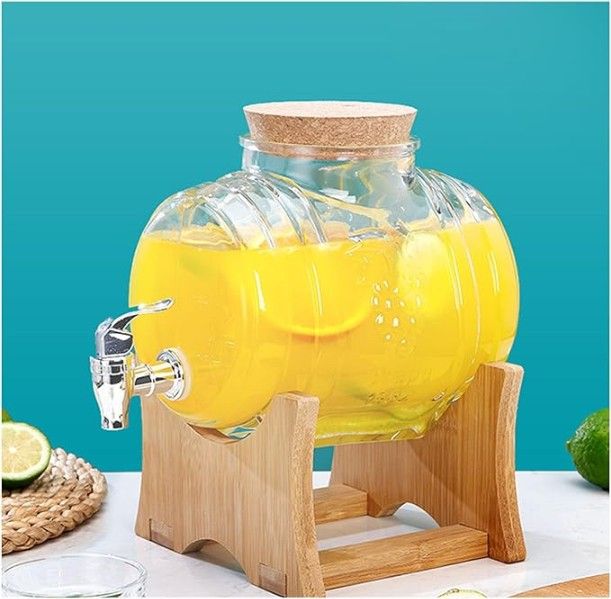 Premium Clear Glass Beverage Dispenser with Wooden Stand 5 LTR