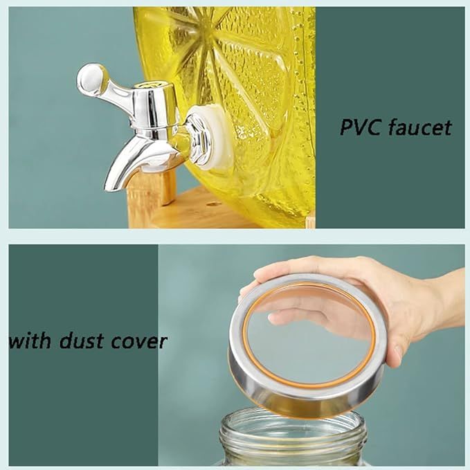 Premium Clear Glass Beverage Dispenser with Wooden Stand 5 LTR