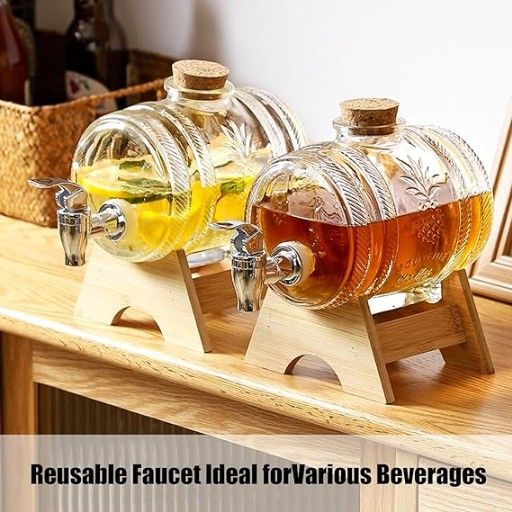 Premium Clear Glass Beverage Dispenser with Wooden Stand 5 LTR