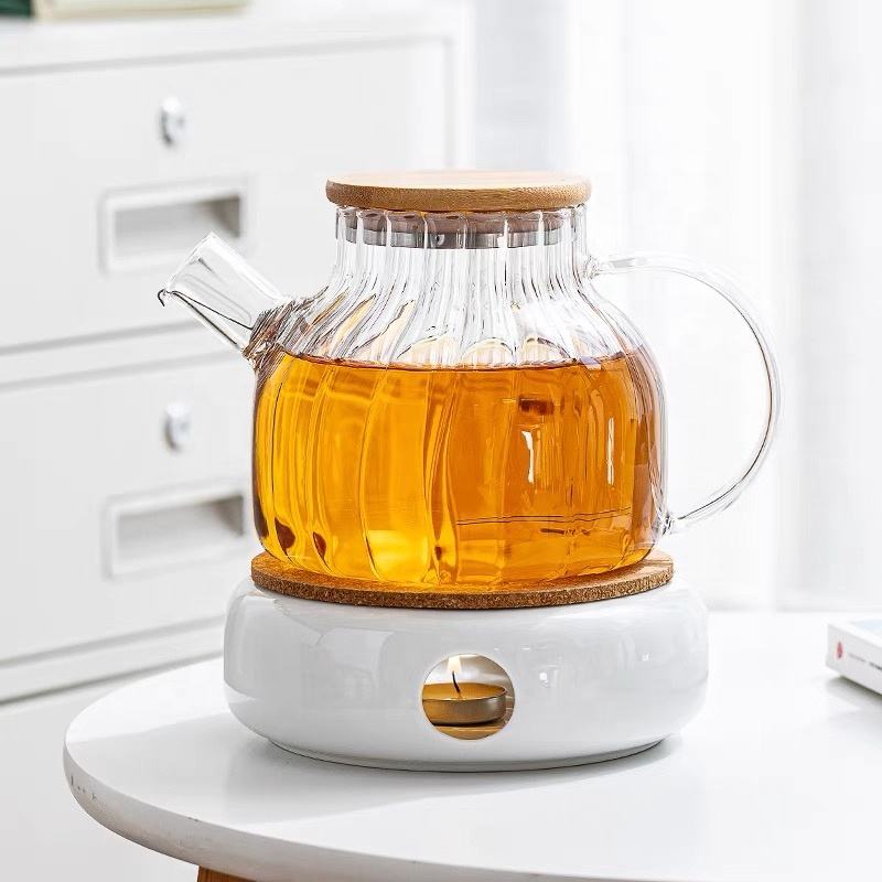 Glass Teapot with Wooden Lid & Tea Warmer - 1.5Ltr