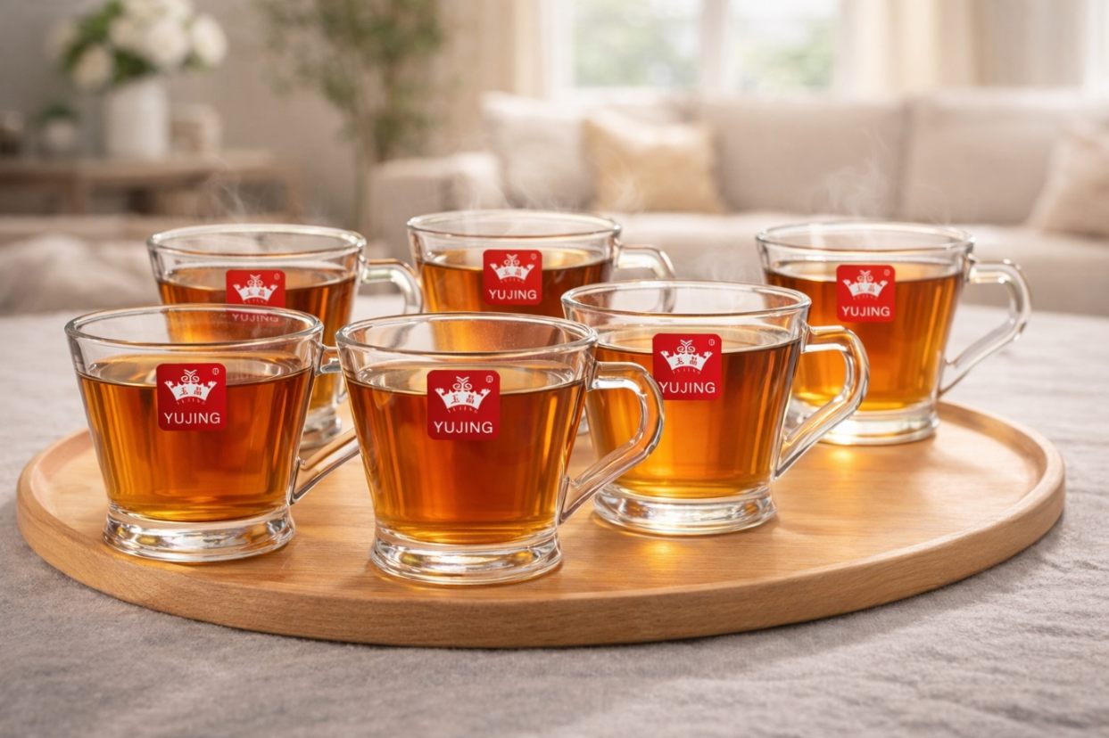 Classic Cross Design Glass Tea Cups – 170 ml (6-Piece Set)