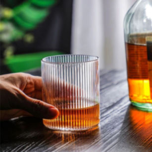 Premium Vertical Line Clear Whisky Glass Tumbler 305 ML