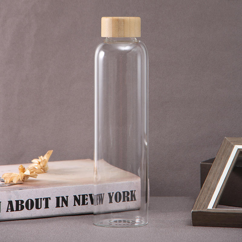 Premium Clear Glass Water Bottle with Wooden Lid 500 ML