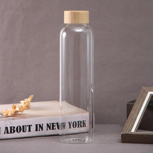 Premium Clear Glass Water Bottle with Wooden Lid 500 ML