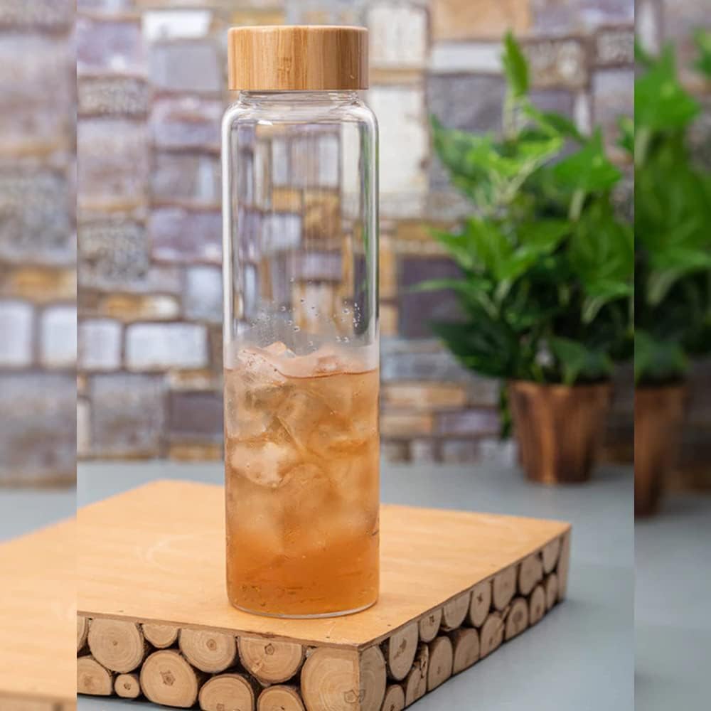 Premium Clear Glass Water Bottle with Wooden Lid 500 ML