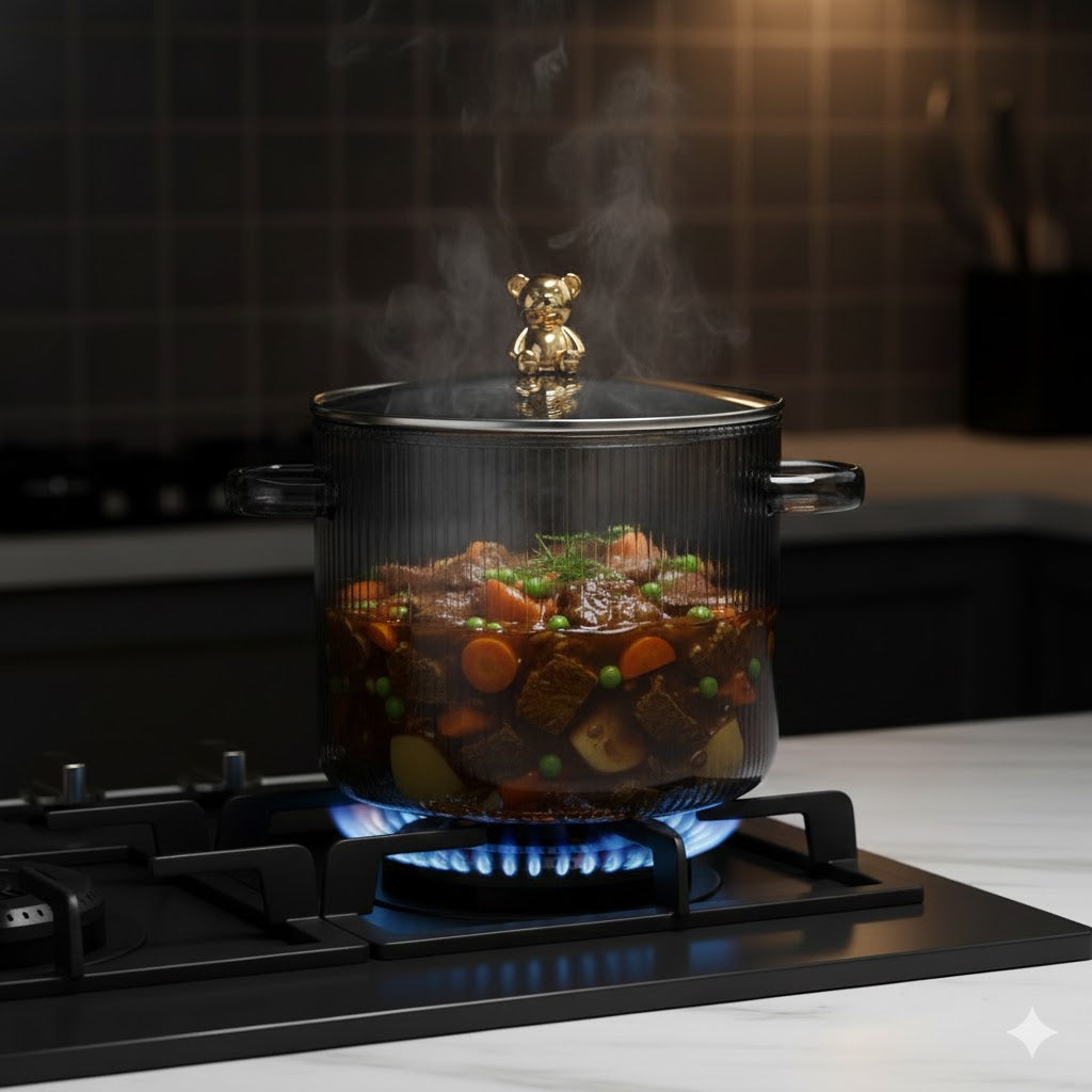 Elegant Ribbed Glass Casserole with Bear Handle Lid - 3.5 Ltr