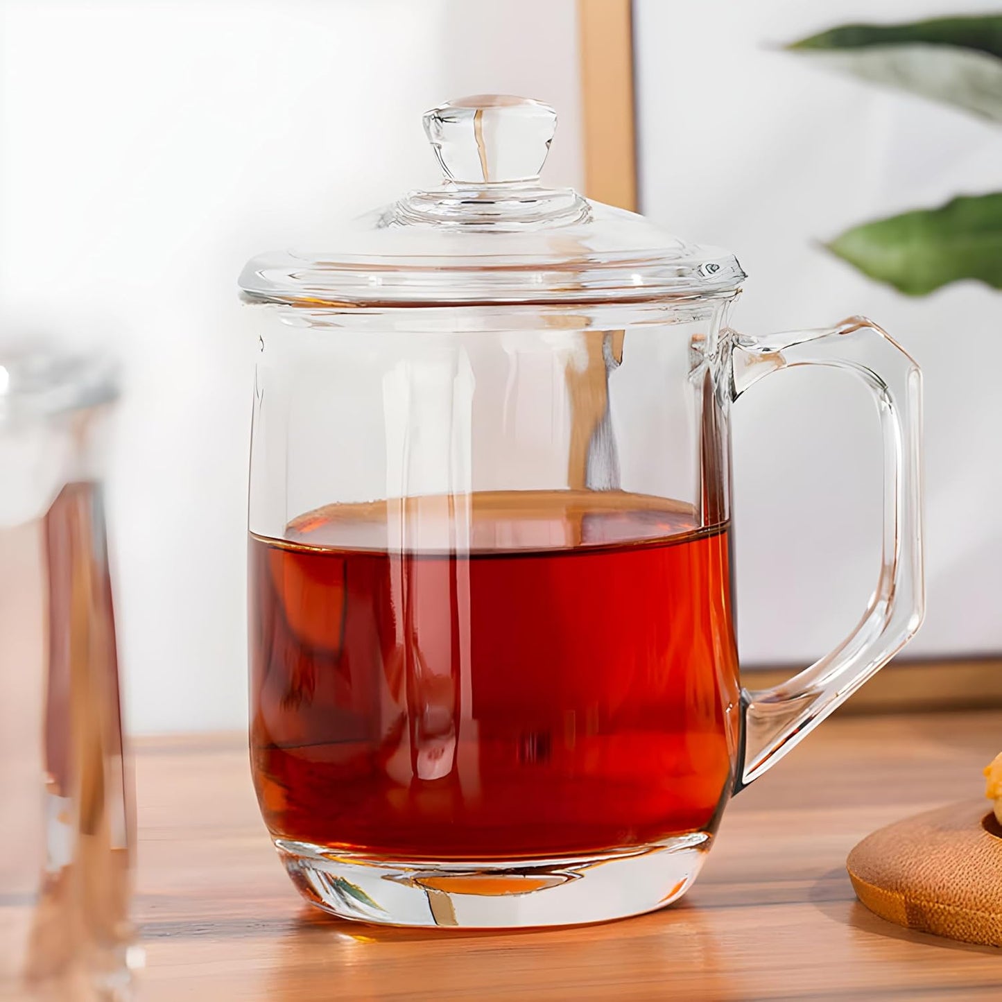 Clear Glass Tea & Coffee Mug with Lid - 380 Ml
