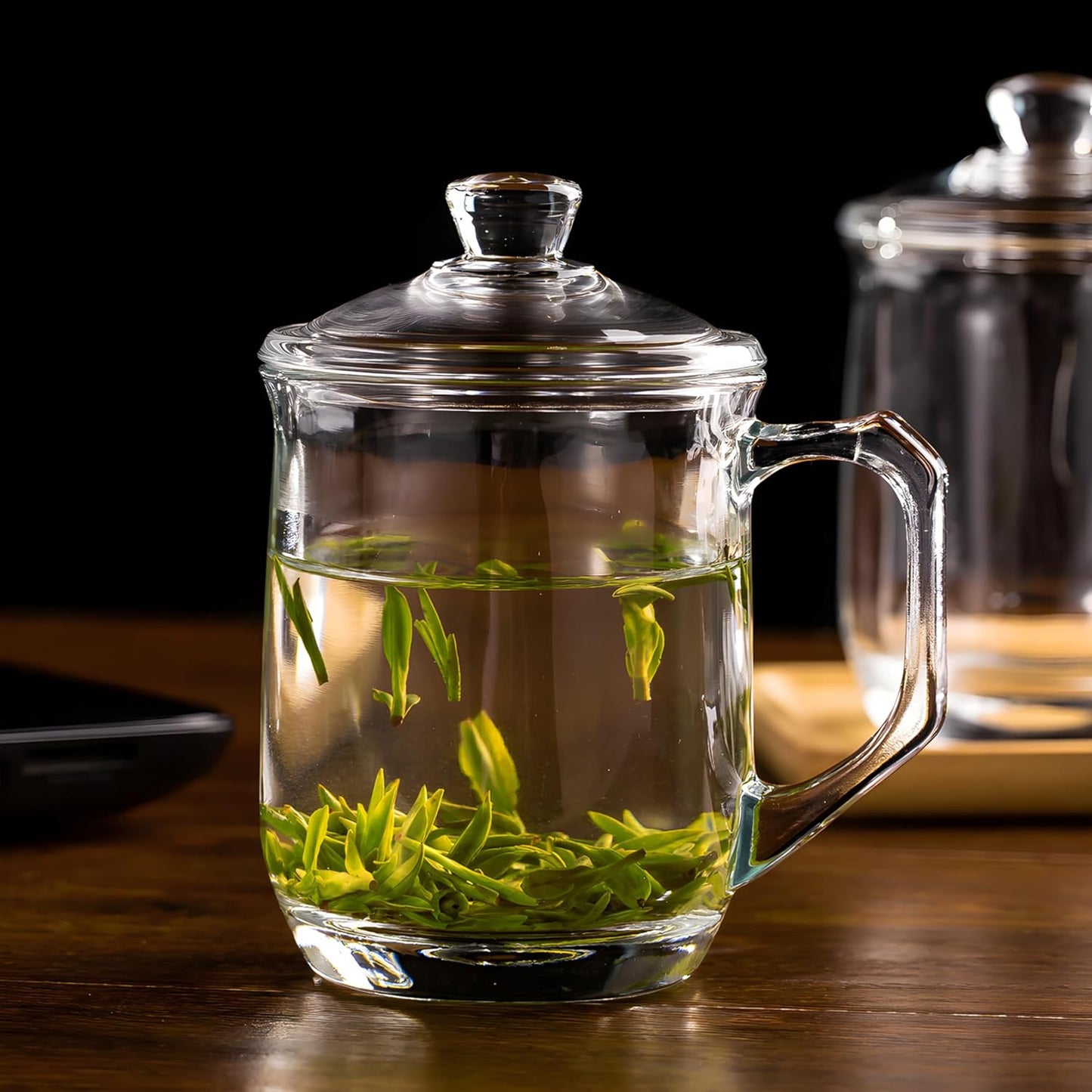 Clear Glass Tea & Coffee Mug with Lid - 380 Ml