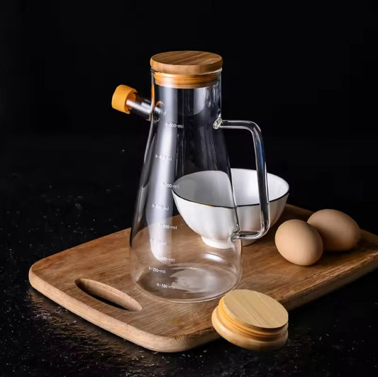 Premium Clear Glass Oil Dispenser Jug with Wooden Lid 900 ML