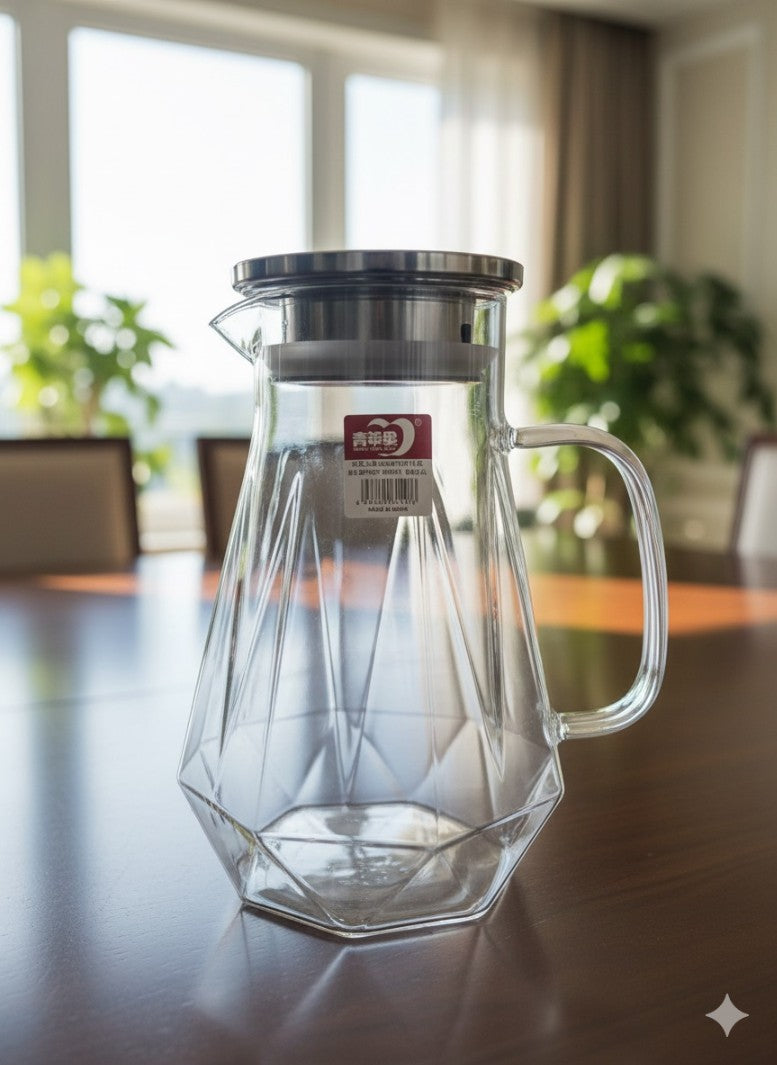 Premium Glass Water Pitcher with Stainless Steel Lid 1.6L