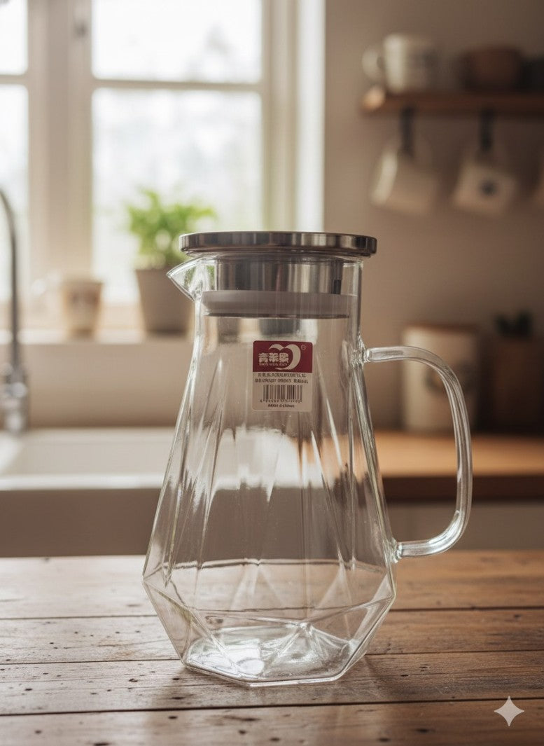 Premium Glass Water Pitcher with Stainless Steel Lid 1.6L