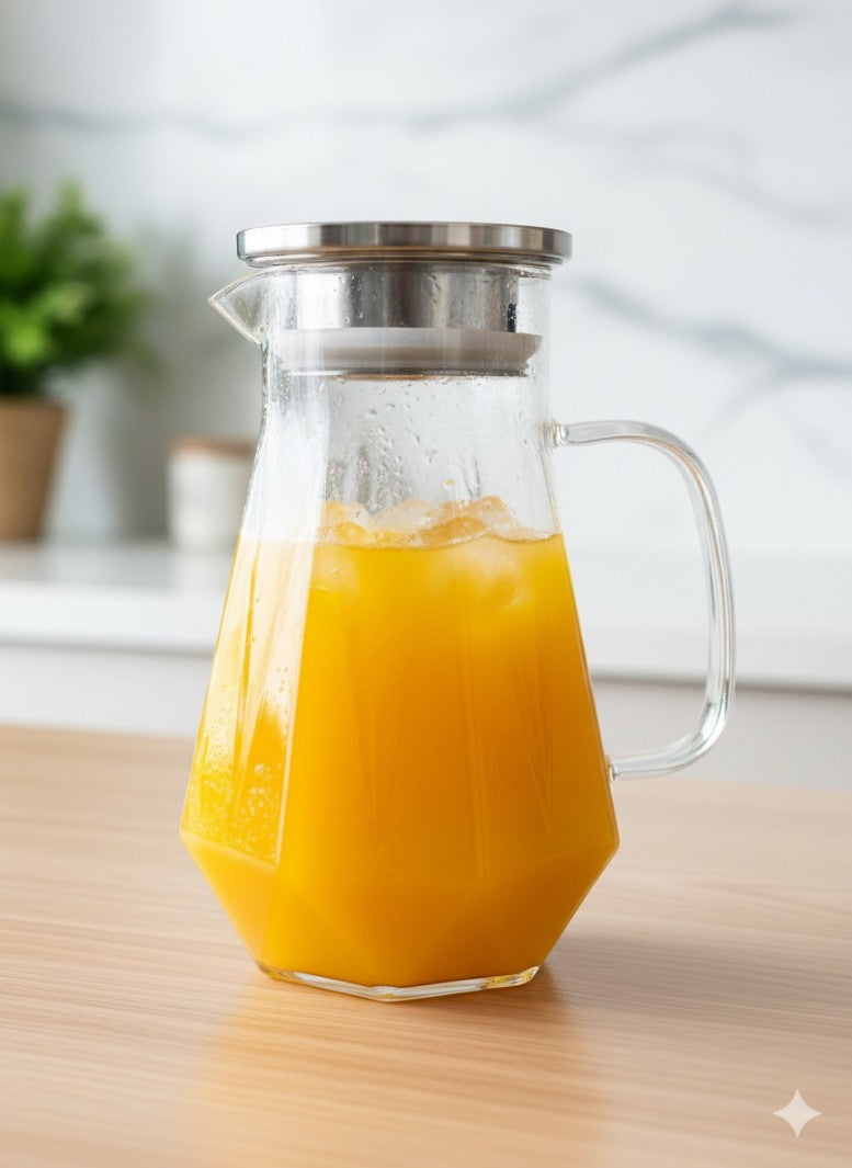 Premium Glass Water Pitcher with Stainless Steel Lid 1.6L