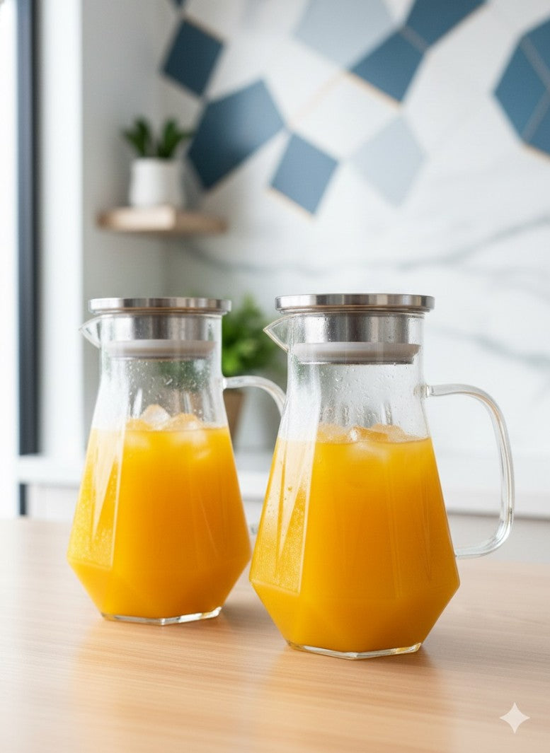 Premium Glass Water Pitcher with Stainless Steel Lid 1.6L