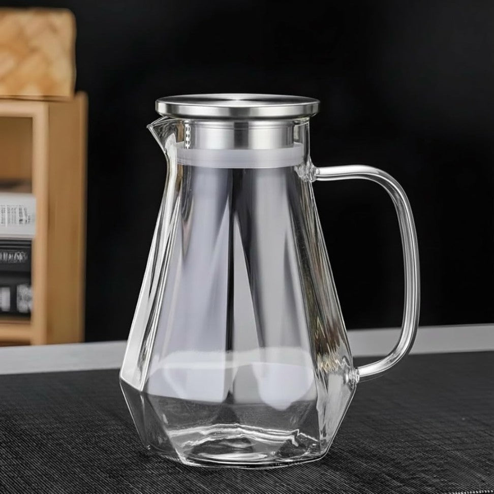 Premium Glass Water Pitcher with Stainless Steel Lid 1.6L