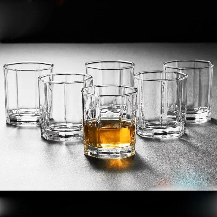 Premium Hexa Cut Whisky Glasses – 180 ml (6-Piece Set)
