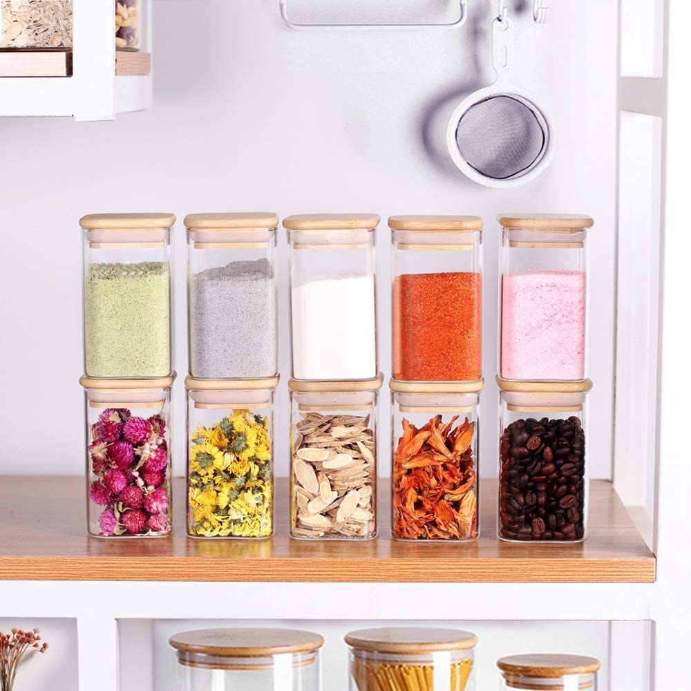 Glass Storage Jar Set with Wooden Lid (12 Pieces)