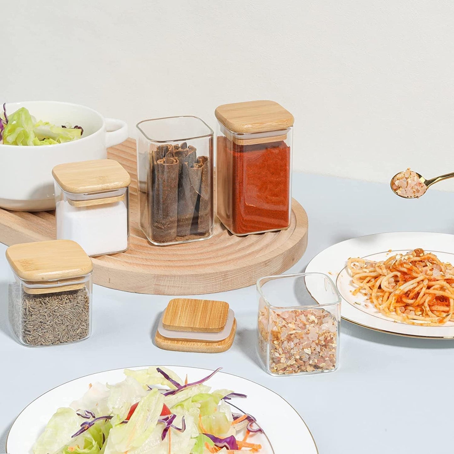 Glass Storage Jar Set with Wooden Lid (12 Pieces)