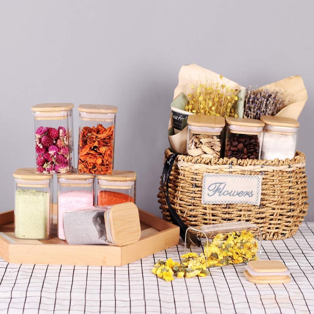 Glass Storage Jar Set with Wooden Lid (12 Pieces)