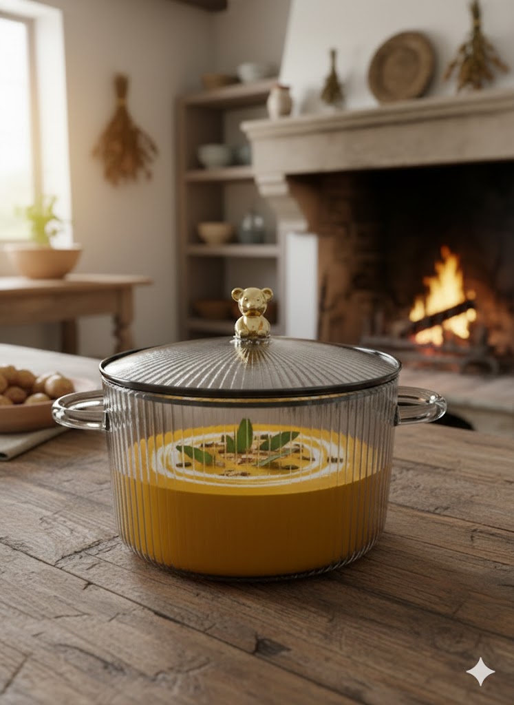 Transparent Glass Cooking Pot with Bear Lid & Handles - 2.5Ltr