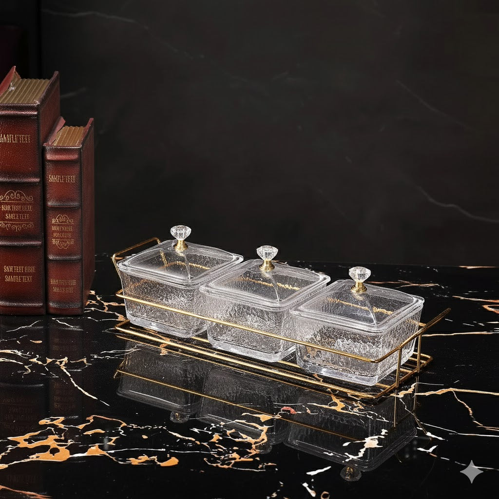 Elegant Plastic Candy Containers with Metal Tray (Set of 3)