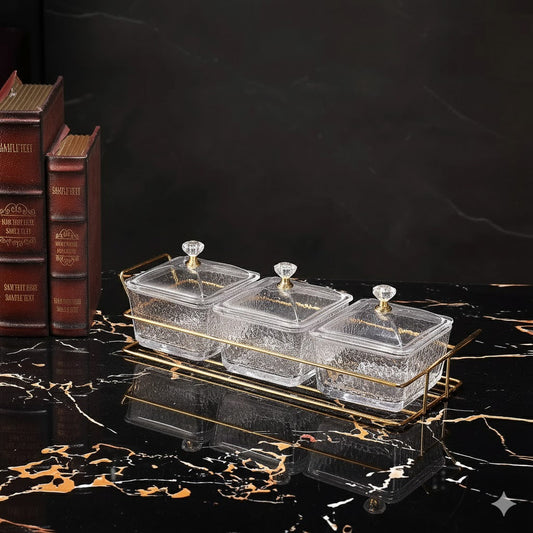 Elegant Plastic Candy Containers with Metal Tray (Set of 3)