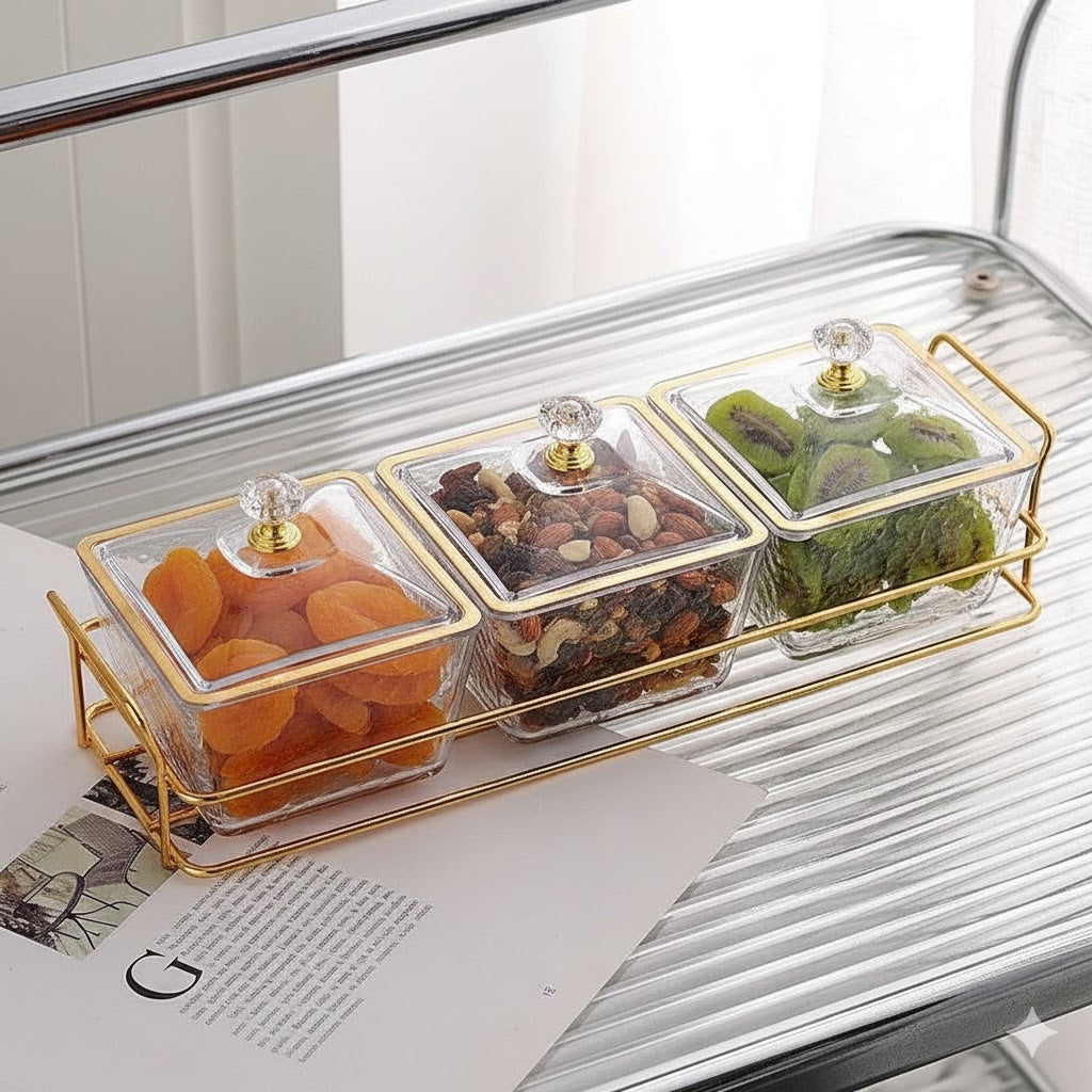 Elegant Plastic Candy Containers with Metal Tray (Set of 3)