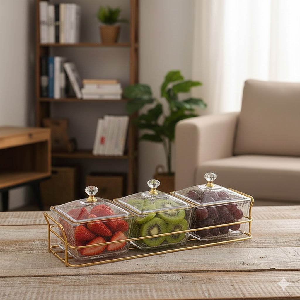 Elegant Plastic Candy Containers with Metal Tray (Set of 3)